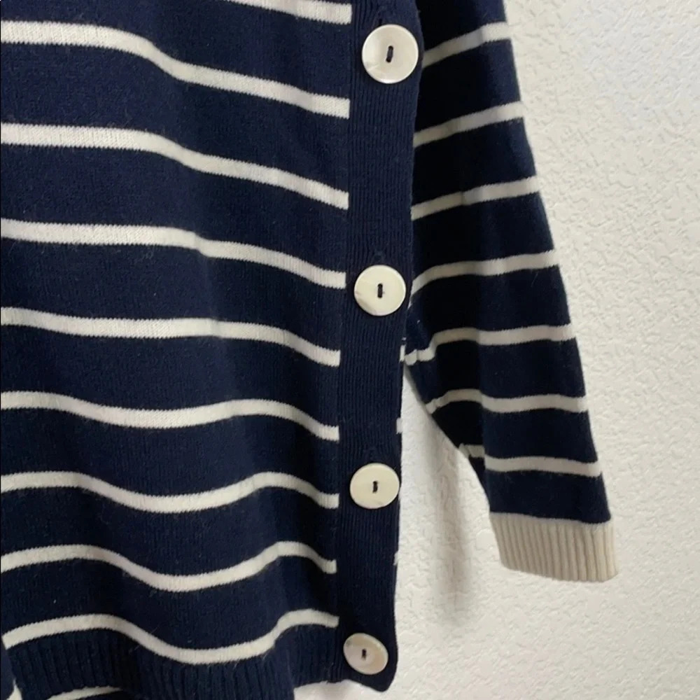 Liz Claiborne Wool Blend Navy Stripe Mock Neck Nautical Sweater SZ Petite Small - Picture 6 of 10